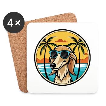 Saluki Dog Breed Cartoon Sunglasses Beach - Coasters (set of 4) - white - Front