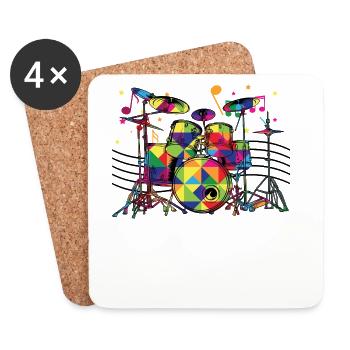 Geometric Neon Drum Set - Coasters (set of 4) - white - Front