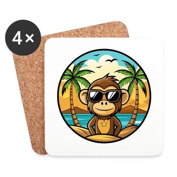 Singe Drôle Dessin Animé Plage D’été Lunettes De Soleil Cool - Dessous de verre (lot de 4) - blanc - Devant
