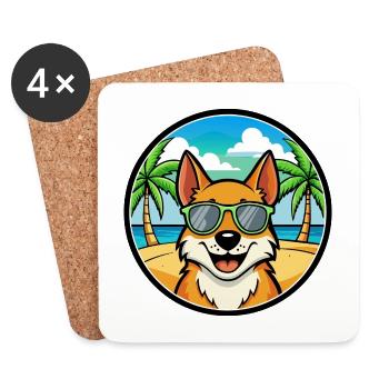 Skandinavische Hunderasse Cartoon Sonnenbrille Strand - Untersetzer (4er-Set) - Weiß - Vorne