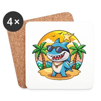 Shark Funny Cartoon Summer Beach Sunglasses - Coasters (set of 4) - white - Front