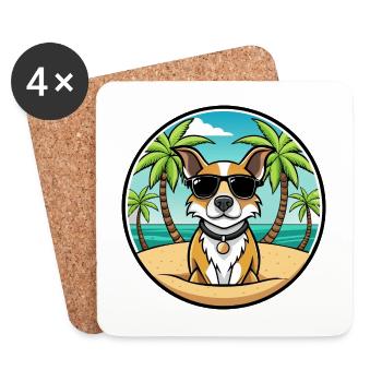Braque Auvergne Dog Breed Cartoon Sunglasses Beach - Coasters (set of 4) - white - Front