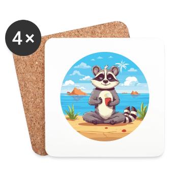 Waschbär Karikatur Yoga Strand Sommer Illustration - Untersetzer (4er-Set) - Weiß - Vorne