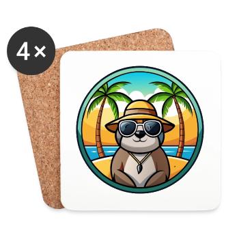 Faultier Lustige Cartoon Sommer Strand Sonnenbrille Cool - Untersetzer (4er-Set) - Weiß - Vorne