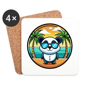 Panda Lustige Cartoon Sommer Strand Sonnenbrille Cool - Untersetzer (4er-Set) - Weiß - Vorne