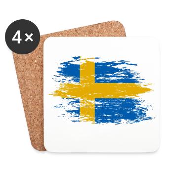 Drapeau de la Suède utilisé - Dessous de verre (lot de 4) - blanc - Devant