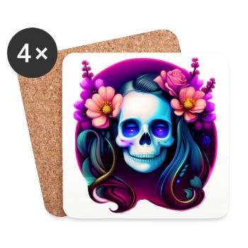 Dame du Crâne Mystique aux Fleurs – Néon Gothique - Dessous de verre (lot de 4) - blanc - Devant