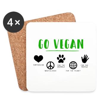 GO VEGAN - Untersetzer (4er-Set) - Weiß - Vorne