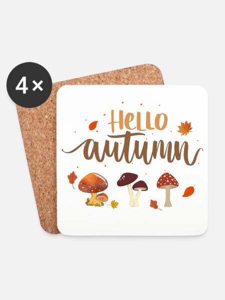 Hello Autumn Pilze - Untersetzer (4er-Set) - Weiß