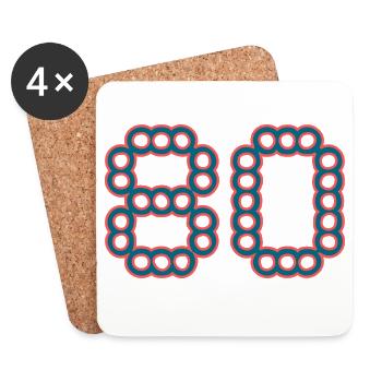 80. 80 ANS. 80e ANNIVERSAIRE. ANNIVERSAIRE 80 ANS. - Dessous de verre (lot de 4) - blanc - Devant