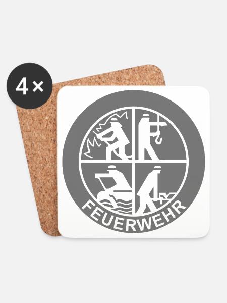 Feuerwehr Logo einfarbig (für Reflexdruck) - Untersetzer (4er-Set) - Weiß