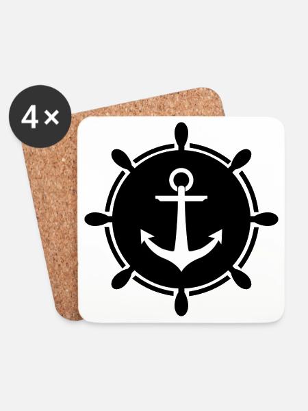 Anchor steering wheel - Untersetzer (4er-Set) - Weiß