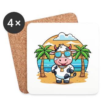 Cow Funny Cartoon Summer Beach Sunglasses - Coasters (set of 4) - white - Front