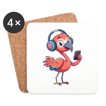Flamingo Funny Cartoon Character Musique de casque - Dessous de verre (lot de 4) - blanc - Devant