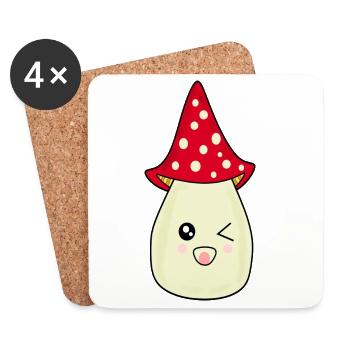 Kawaii Pilz Kawaii Fliegenpilz Kawaii Kostüm - Untersetzer (4er-Set) - Weiß - Vorne