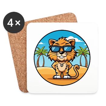Liger Hybrid Löwe Tiger Katzenrasse Cartoon Strand - Untersetzer (4er-Set) - Weiß - Vorne