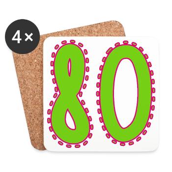 80. 80 ANS. 80e ANNIVERSAIRE. ANNIVERSAIRE 80 ANS. - Dessous de verre (lot de 4) - blanc - Devant