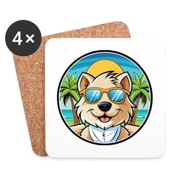 Bolognese Chien Race Dessin Animé Lunettes De Soleil Plage - Dessous de verre (lot de 4) - blanc - Devant