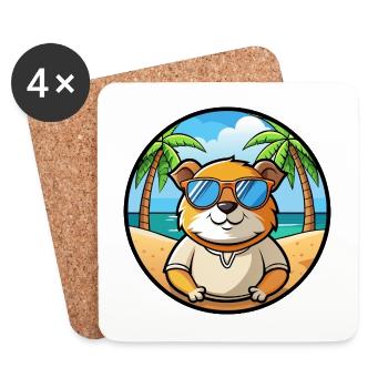 Cochon d’Inde Drôle Dessin Animé Plage Été Lunettes de soleil - Dessous de verre (lot de 4) - blanc - Devant