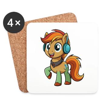 Pony Lustige Zeichentrickfigur Kopfhörer Musik - Untersetzer (4er-Set) - Weiß - Vorne