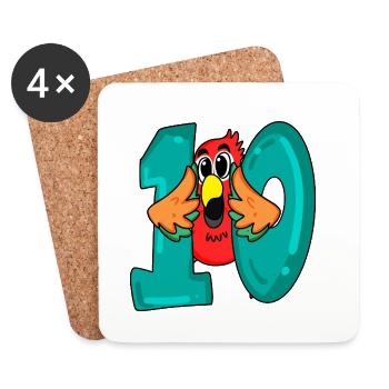 10 anniversaire - oiseau perroquet avec le numéro 10 - Dessous de verre (lot de 4) - blanc - Devant