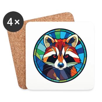 Waschbär bunte Aquarell Tier Illustration - Untersetzer (4er-Set) - Weiß - Vorne