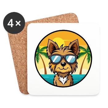 Yorkshire Terrier Dog Breed Cartoon Beach - Coasters (set of 4) - white - Front