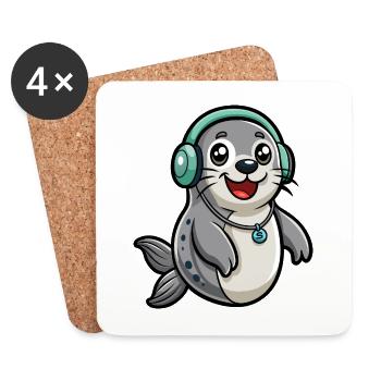 Seal Funny Cartoon Character Musique de casque - Dessous de verre (lot de 4) - blanc - Devant
