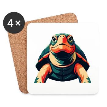Turtle Cartoon Character Colorful Pet Animal - Coasters (set of 4) - white - Front