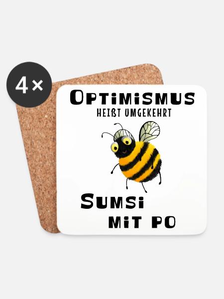 Optimismus heißt umgekehrt Sumsi mit Po - Biene - Untersetzer (4er-Set) - Weiß