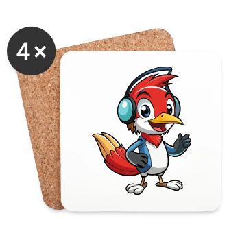 Woodpecker Funny Cartoon Character Musique de casque - Dessous de verre (lot de 4) - blanc - Devant