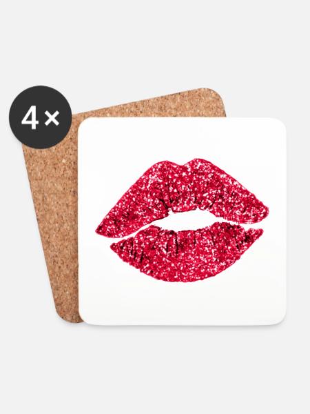Gesichtsmaske Sticker Pink Glitzer - Untersetzer (4er-Set) - Weiß
