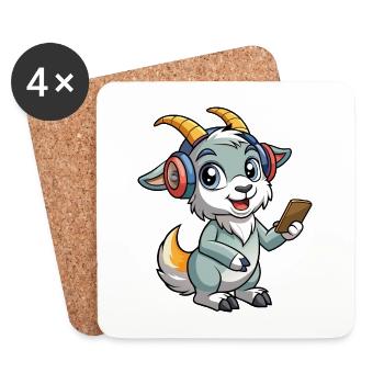 Chèvre Drôle Dessin Animé Personnage Casque Musique - Dessous de verre (lot de 4) - blanc - Devant