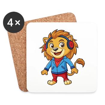 Lion Funny Cartoon Character Musique de casque - Dessous de verre (lot de 4) - blanc - Devant