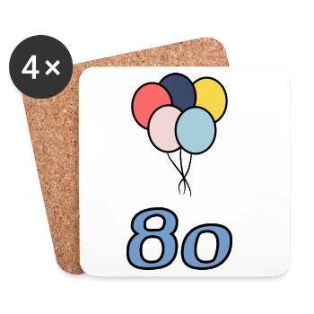 80. 80 ANS. 80e ANNIVERSAIRE. ANNIVERSAIRE 80 ANS. - Dessous de verre (lot de 4) - blanc - Devant