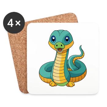 Anaconda Cute Mascot Cartoon Character Kawaii - Coasters (set of 4) - white - Front
