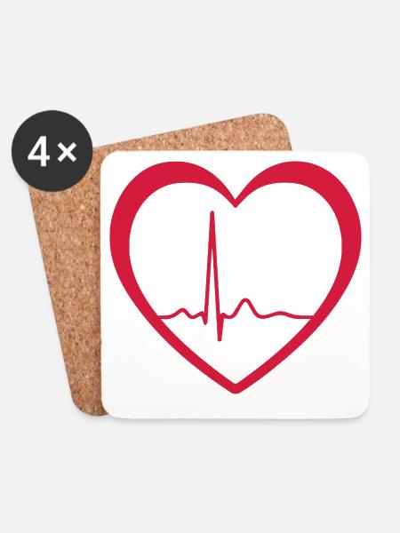Herzschlag-EKG-Linie Medizinischer Pulswellen-Ikon-Vektor - Untersetzer (4er-Set) - Weiß