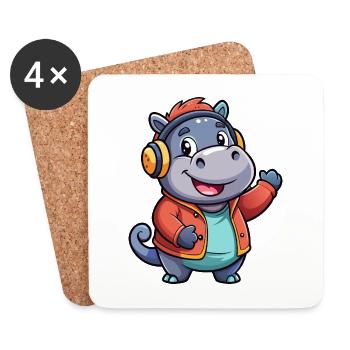 Hippo Funny Cartoon Character Musique de casque - Dessous de verre (lot de 4) - blanc - Devant