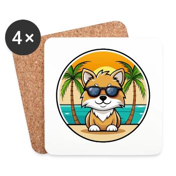 Spielzeug Deutscher Spitz Hund Rasse Cartoon Sonnenbrille Strand - Untersetzer (4er-Set) - Weiß - Vorne