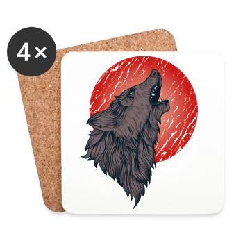 Howling wolf, full moon - Coasters (set of 4) - white - Front