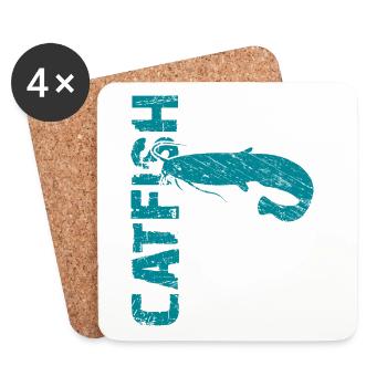Pêche au poisson-chat Pêche sportive Poisson fort - Dessous de verre (lot de 4) - blanc - Devant