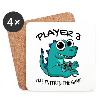 Drittes Kind Spieler 3 Schwanger Baby Dinosaurier - Untersetzer (4er-Set) - Weiß - Vorne