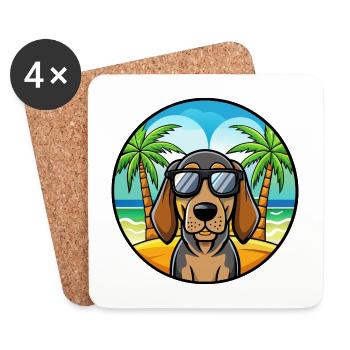 Black And Tan Coonhound Dog Breed Cartoon Beach - Coasters (set of 4) - white - Front