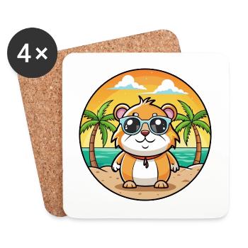 Cochon d’Inde Drôle Dessin Animé Plage Été Lunettes de soleil - Dessous de verre (lot de 4) - blanc - Devant