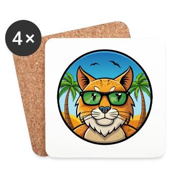 Eurasischer Luchs Katzenrasse Cartoon Sonnenbrille Strand - Untersetzer (4er-Set) - Weiß - Vorne