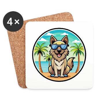 Carpathian Shepherd Dog Breed Cartoon Sunglasses - Coasters (set of 4) - white - Front