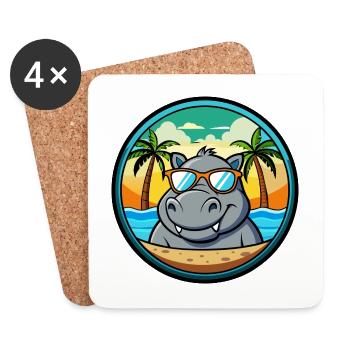 Nilpferd Lustige Cartoon Sommer Strand Sonnenbrille Cool - Untersetzer (4er-Set) - Weiß - Vorne