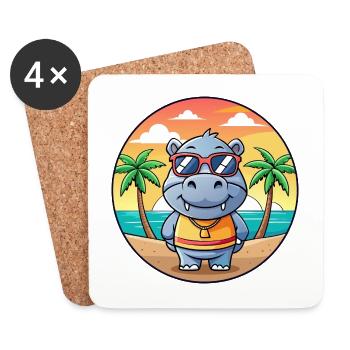 Nilpferd Lustige Cartoon Sommer Strand Sonnenbrille - Untersetzer (4er-Set) - Weiß - Vorne