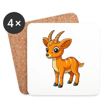 Antilope Niedliche Maskottchen Zeichentrickfigur Kawaii - Untersetzer (4er-Set) - Weiß - Vorne