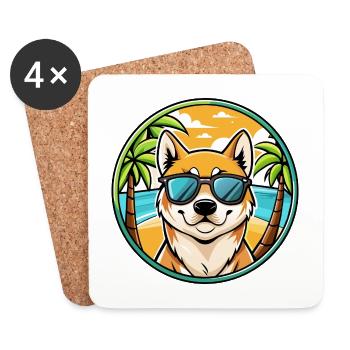 Jindo Dog Breed Cartoon Sunglasses Beach - Coasters (set of 4) - white - Front